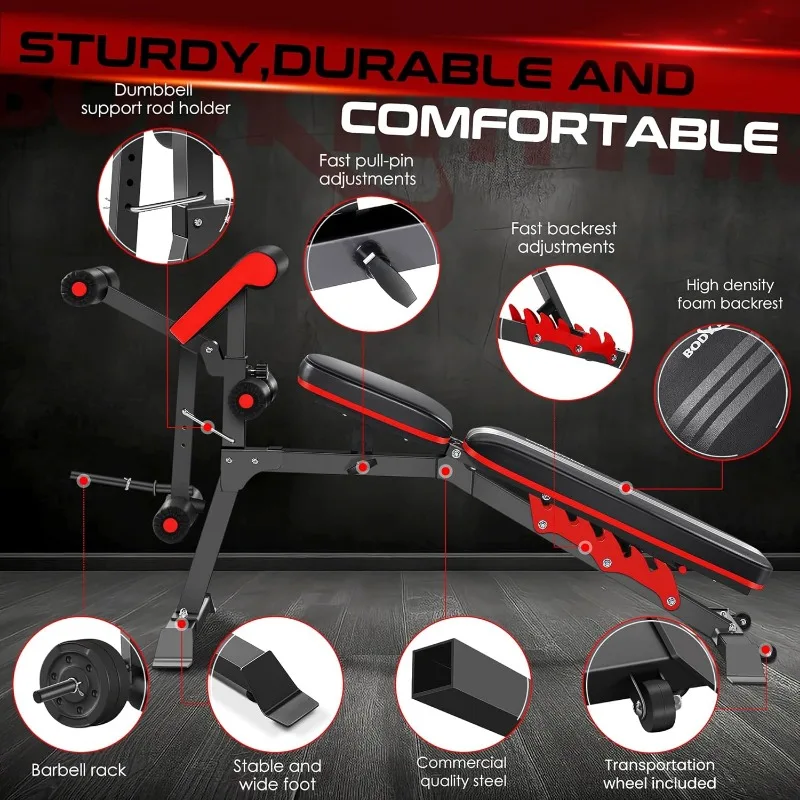 Multifunctional Weight with Leg Extension and Preacher Pad,Workout for Decline Bench Press,Strength Training Bench