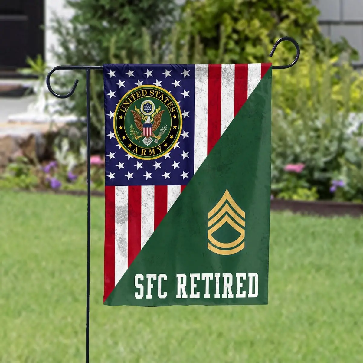 E7 Sergeant First Class Rank Insignia Retired Army Military Retirement Garden Flag (11.5x17.5) For Veterans Day, 4th of july, Do