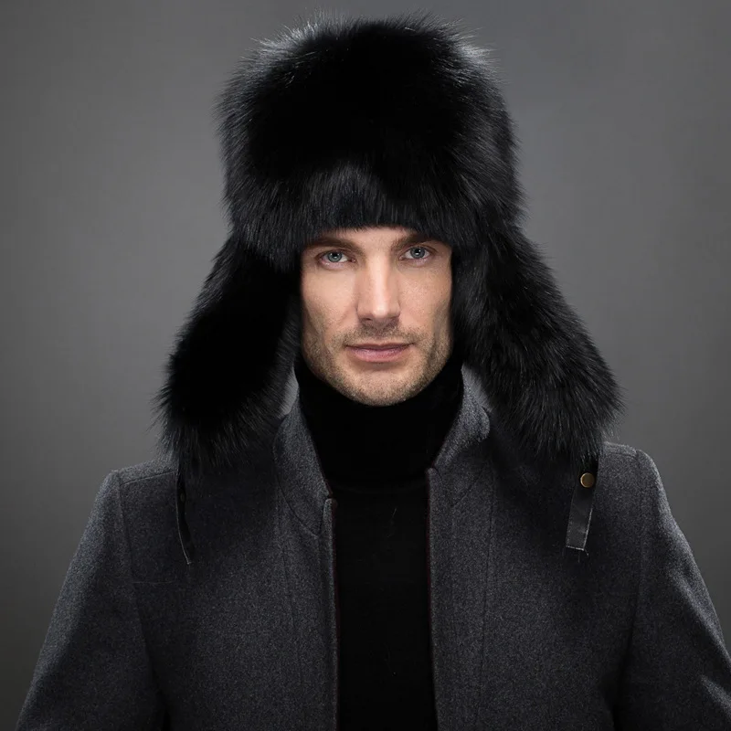 Hot high-end luxury fur hat Men\'s fox fur hat Lei Feng cap ear cap fur necessary hat Real fur hat 100% Sheepskin top fox hat