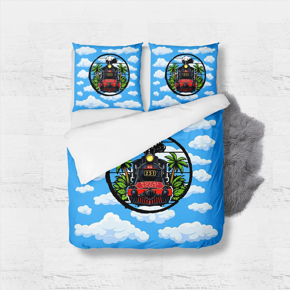 Personalized Nameplate Train Duvet Cover Set without sheet King Queen Double Full Twin Single Size Bed Linen Set