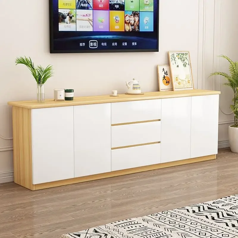 Simple cream wind TV cabinet, living room household small apartment TV cabinet, floor-to-ceiling solid wood high storage locker