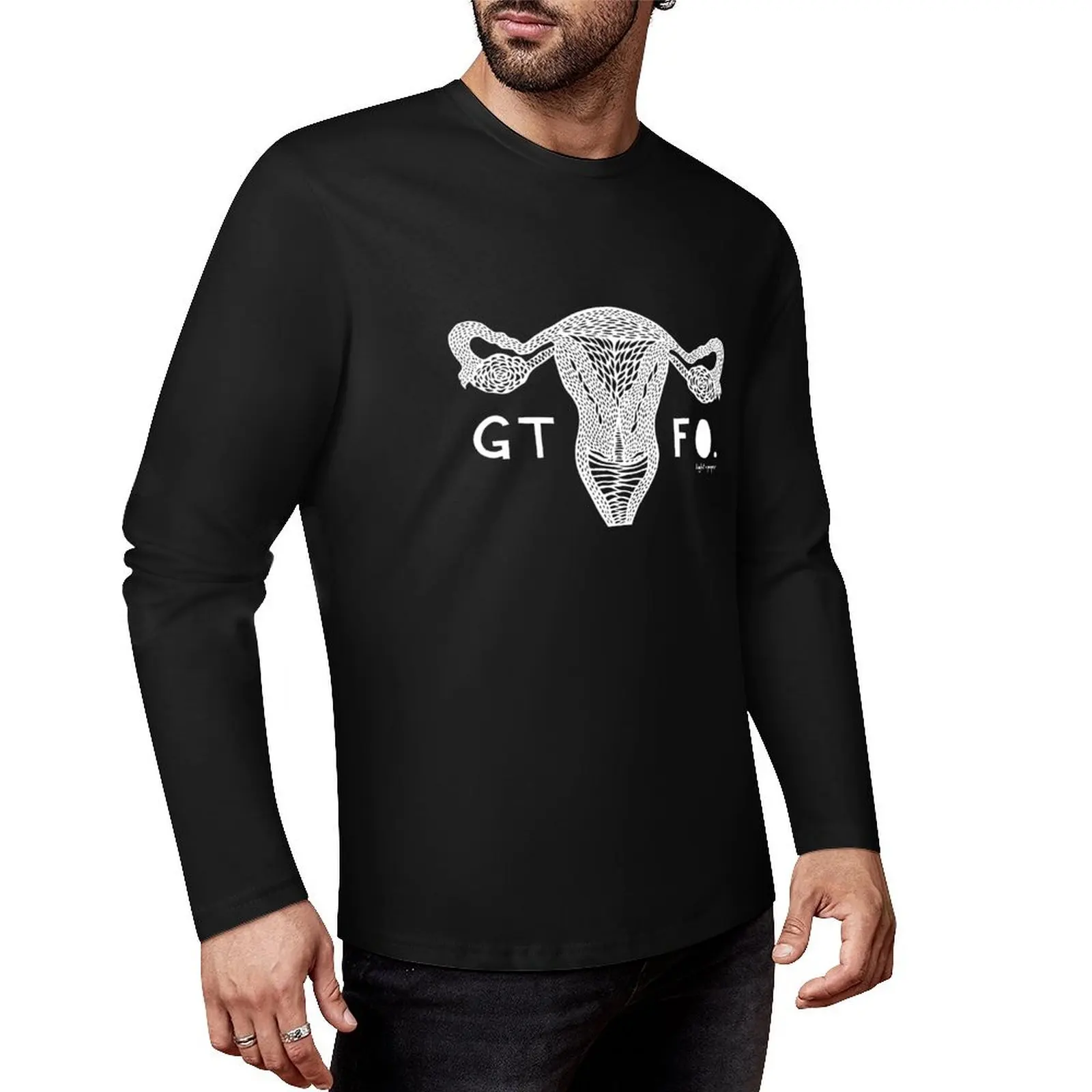 GTFO Uterus - White Print Long T-Shirt black t shirt t-shirts man korean fashion cute tops mens plain t shirts