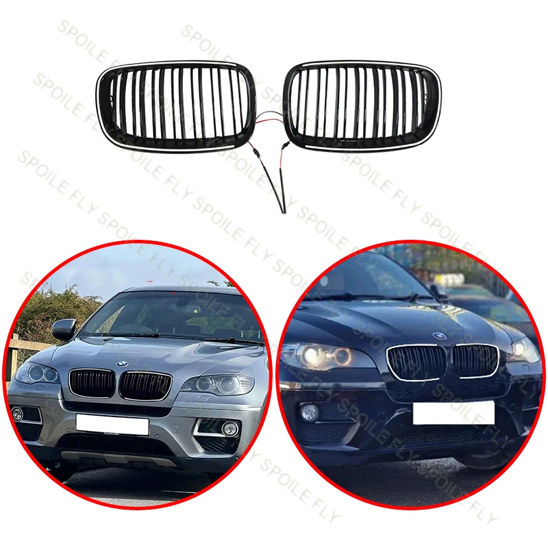 

High Quality ABS For BMW X5 X6 E70 E71 2008 2009 2010 2011 2012 2013 2014 Car Front Grille With Led Light Grill Glossy Black