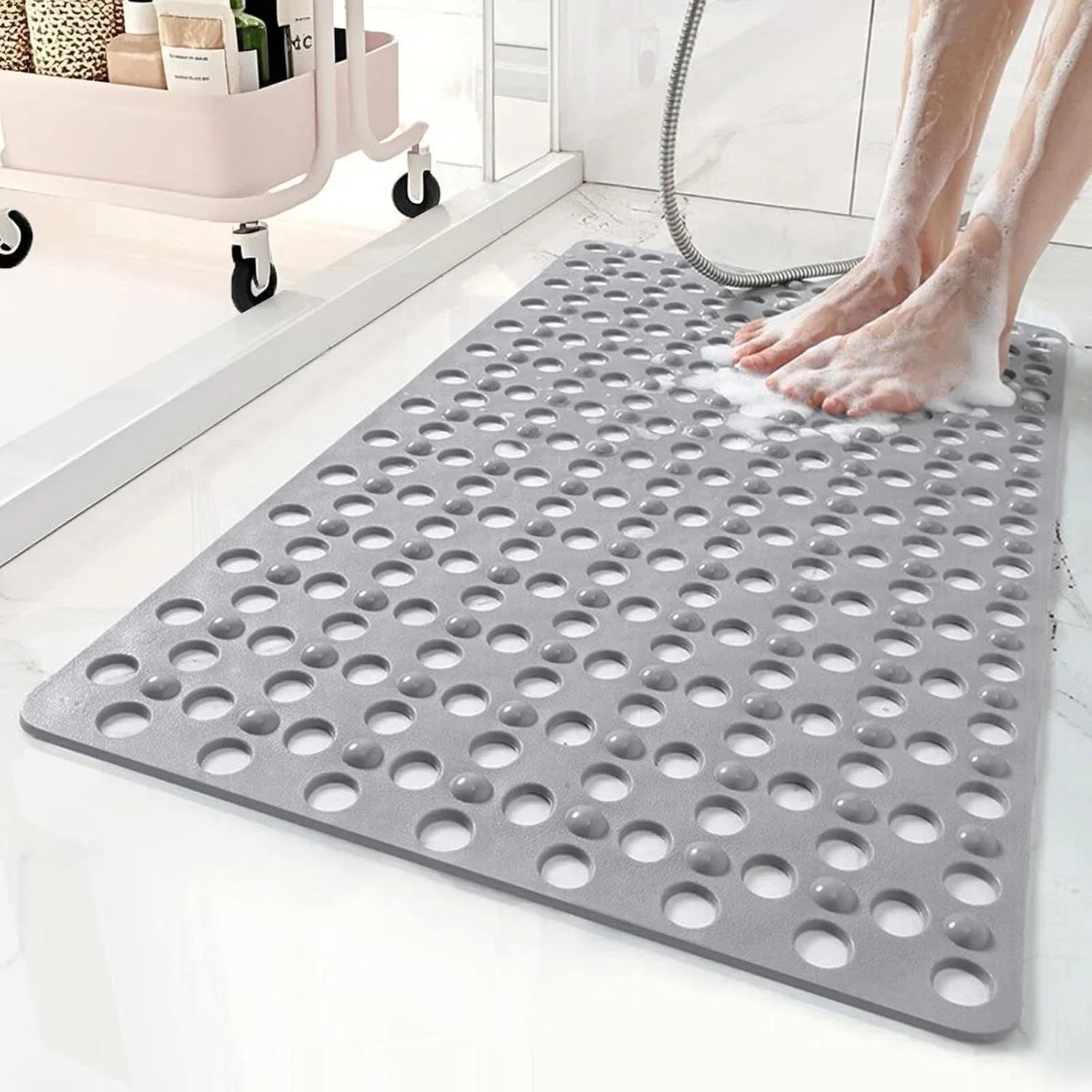 Non-Slip Foot Massage Bath Mat 43x75cm, PVC Shower Mat with Round Drain Holes & Suction Cups, Quick Drying Bathroom Tub Mat