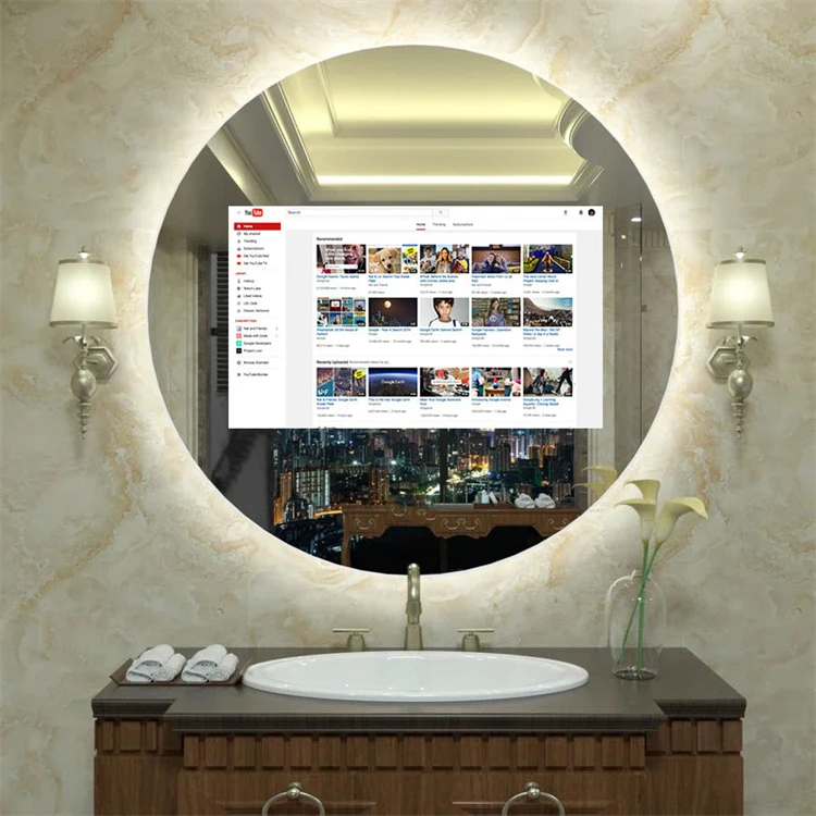 Customized Size Modern LED Lighted Waterproof Bathroom Smart Mirror TV Touch Switch Illuminated For Hospitality Hotels Salons