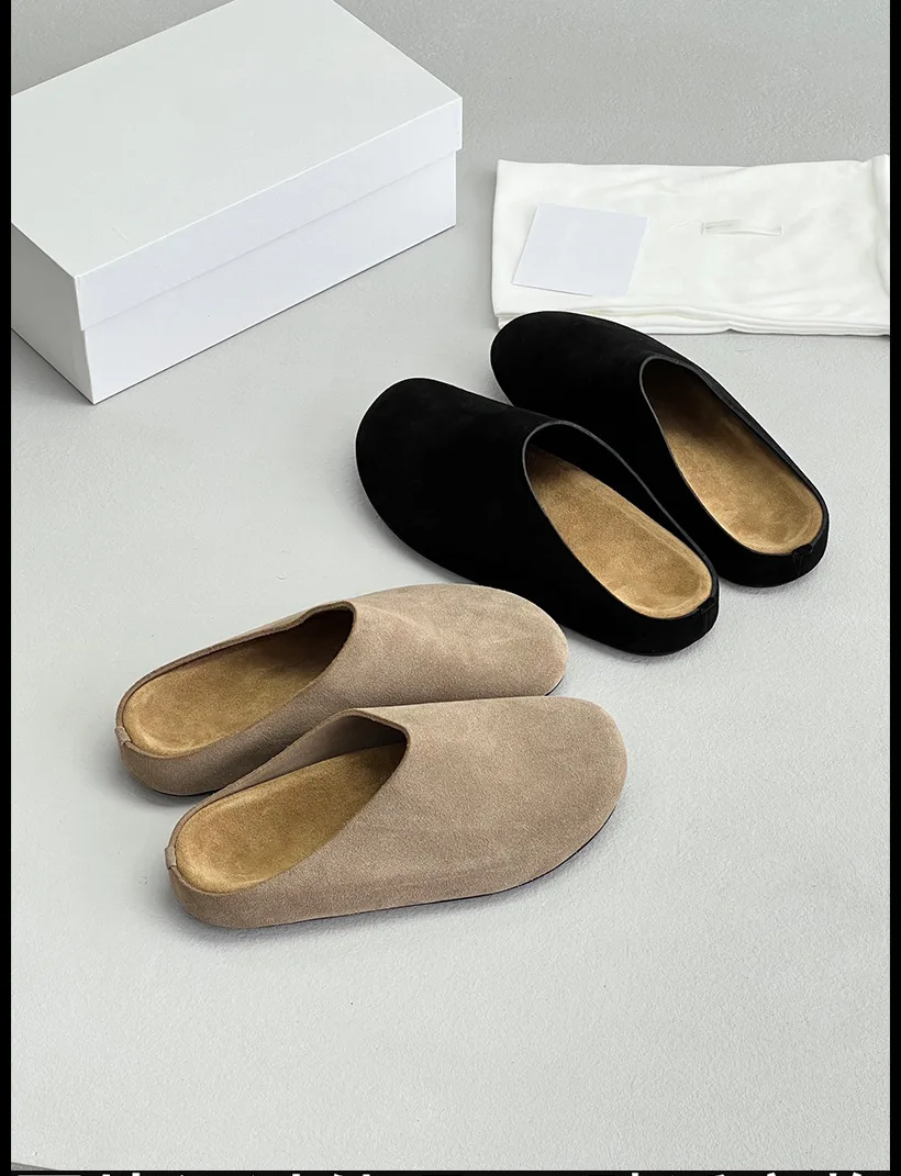 Pure original spring and summer new women turned fur thick soled slippers vintage senior leisure all-in-one bag head slippers