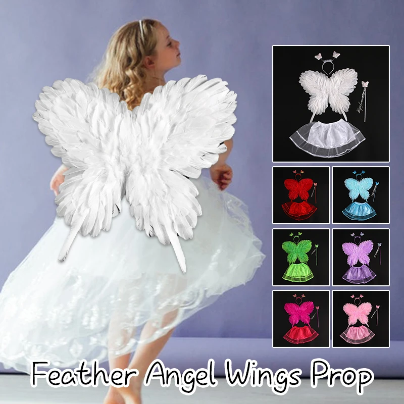 Angel Feather Wings Elf เครื่องแต่งกาย Props ปาร์ตี้วันเกิดคริสต์มาสของขวัญเด็กผู้หญิง Catwalk Performance แสดง Props ตกแต่งวันหยุด