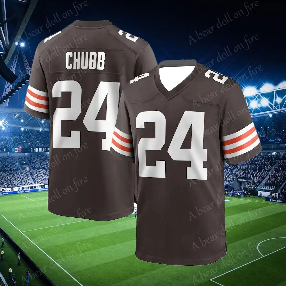 Brown Jersey No. 24/3/23 Classic Short-Sleeved Outdoorray Nick Chubb Jerry Jeudy Martin Emerson Jr. Cleveland Browns Clothing