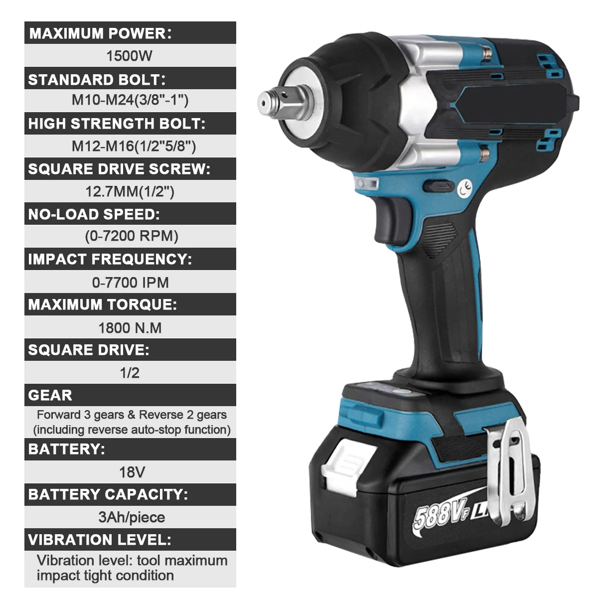 1800N.M عزم الدوران فرش مفتاح ربط كهربائي 1/2 بوصة بطارية ليثيوم أيون مفتاح ربط لاسلكي أدوات كهربائية لبطارية ماكيتا 18 فولت #6