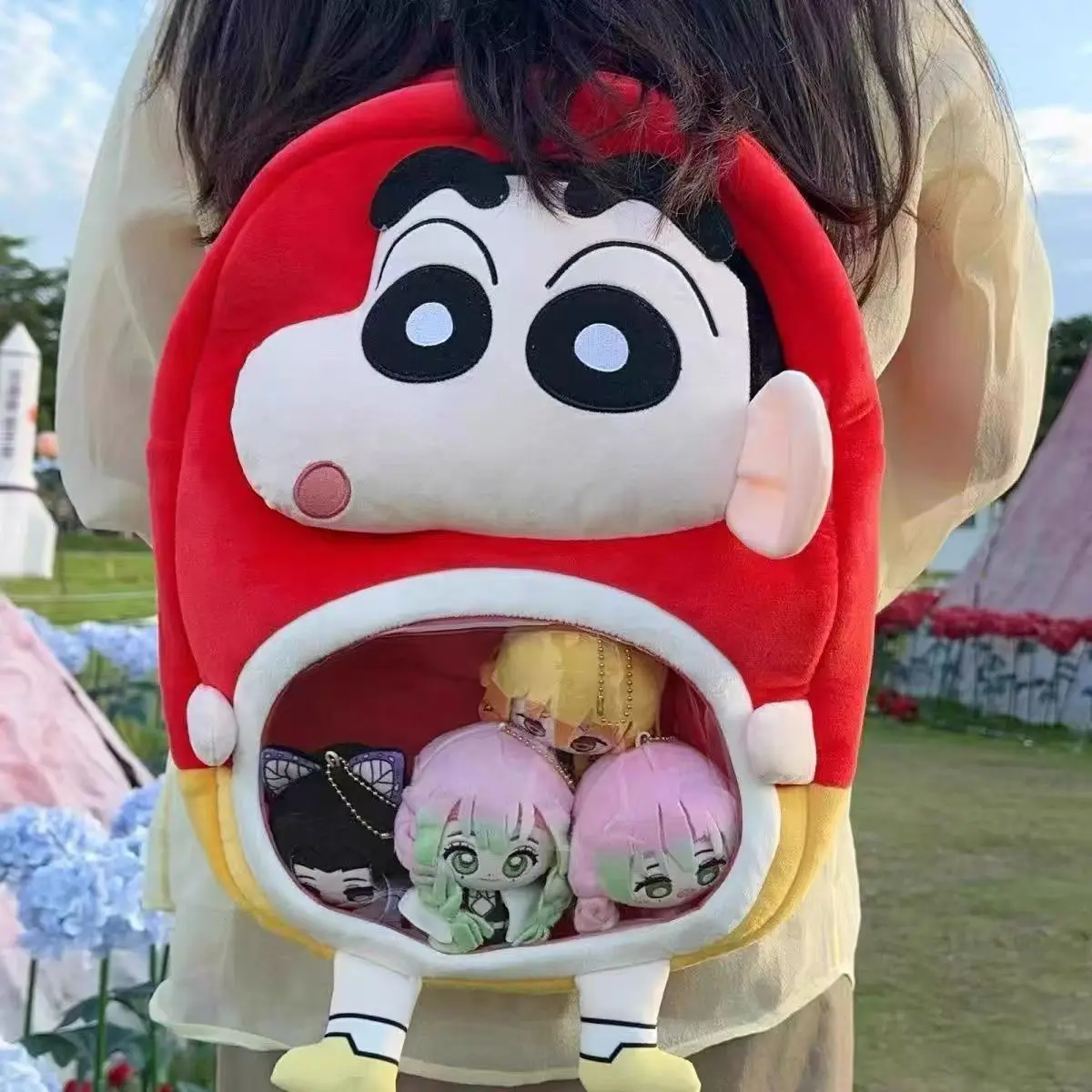 

2025 Pain Pack New Cute Cartoon Shoulder Crayon Shin Chan Backpack Doll Cute Cartoon Student Plush Backpack Girl's Gifts Toys