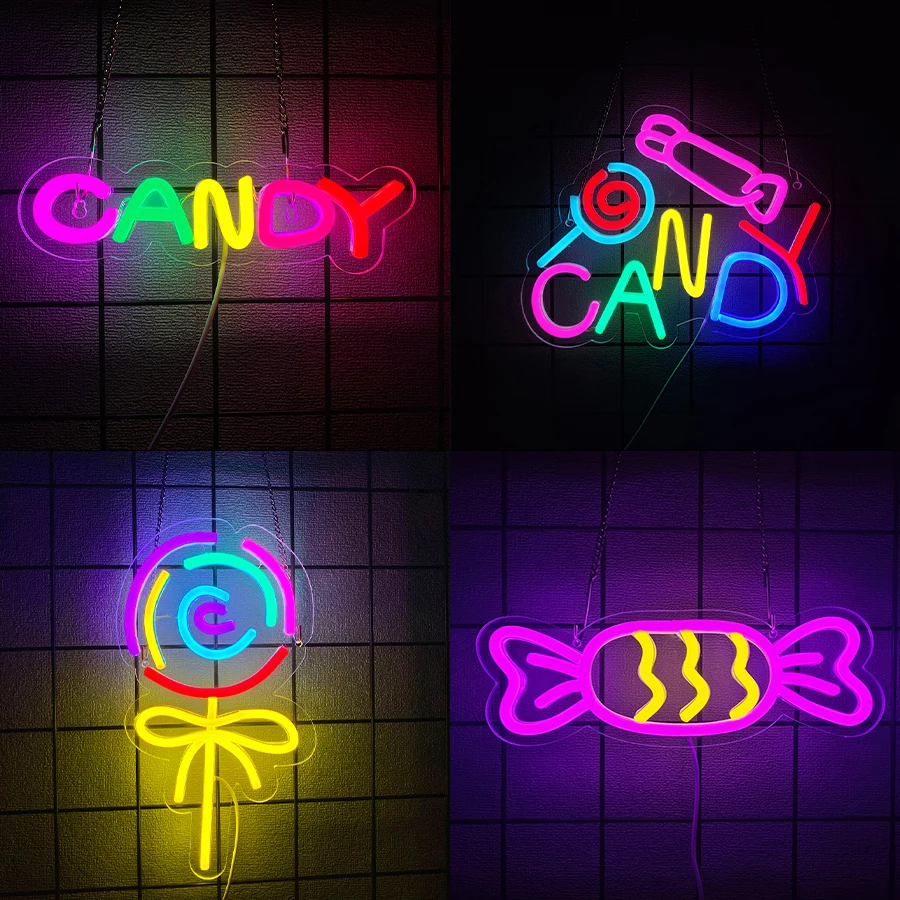 Candy Neon Sign For Wall Decor,Light Up Sign For Candy Shop Decor,Lollipop Store,Halloween,Home Party,Gift For Teen Birthday