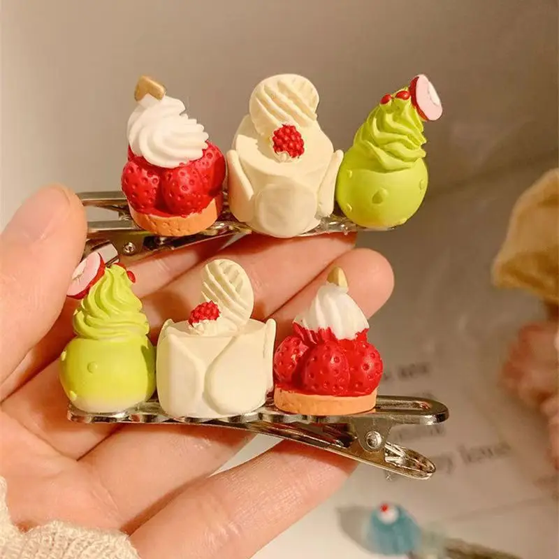 New Lovely Mini Kawaii Cartoon Pink Cake Series Resin Hairpin Accessories