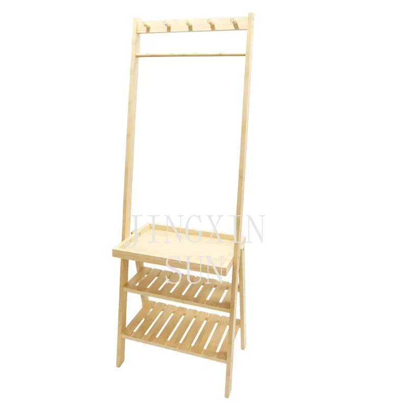 

Bedroom hanger for home hanger floor-standing Japanese style simple bamboo indoor clothes and hats multi-layer storage shelves