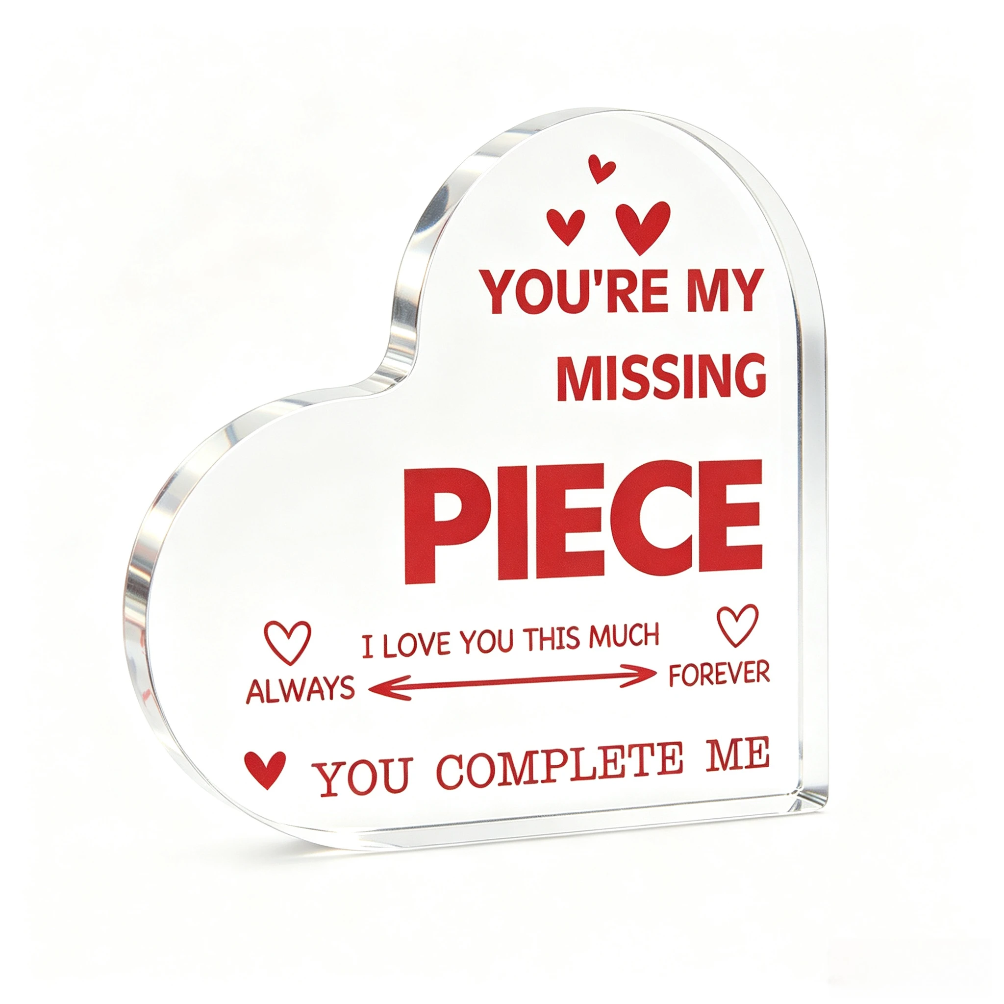Sweet Red Heart Graphic Heart Acrylic Stand, You Complete Me Romantic Valentine Table Ornament