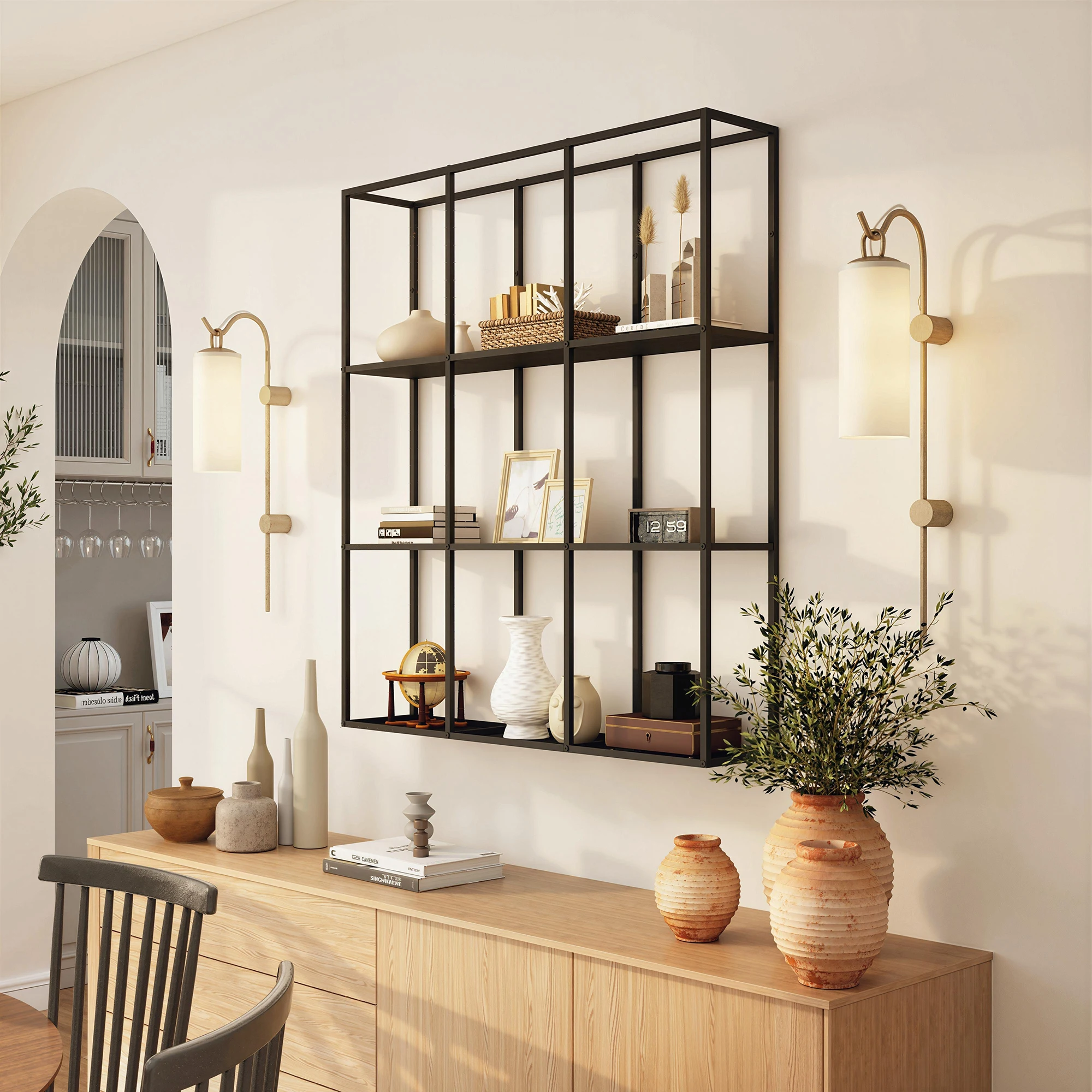 HOMCOM Wandregal, Industrielles Wandboard Metallregal mit 9 Fächern Modulares Bücherregal Dekoregal für Wohnzimmer, Schlafzimmer und Büro, 87,5 x 18 x 100 cm, Schwarz