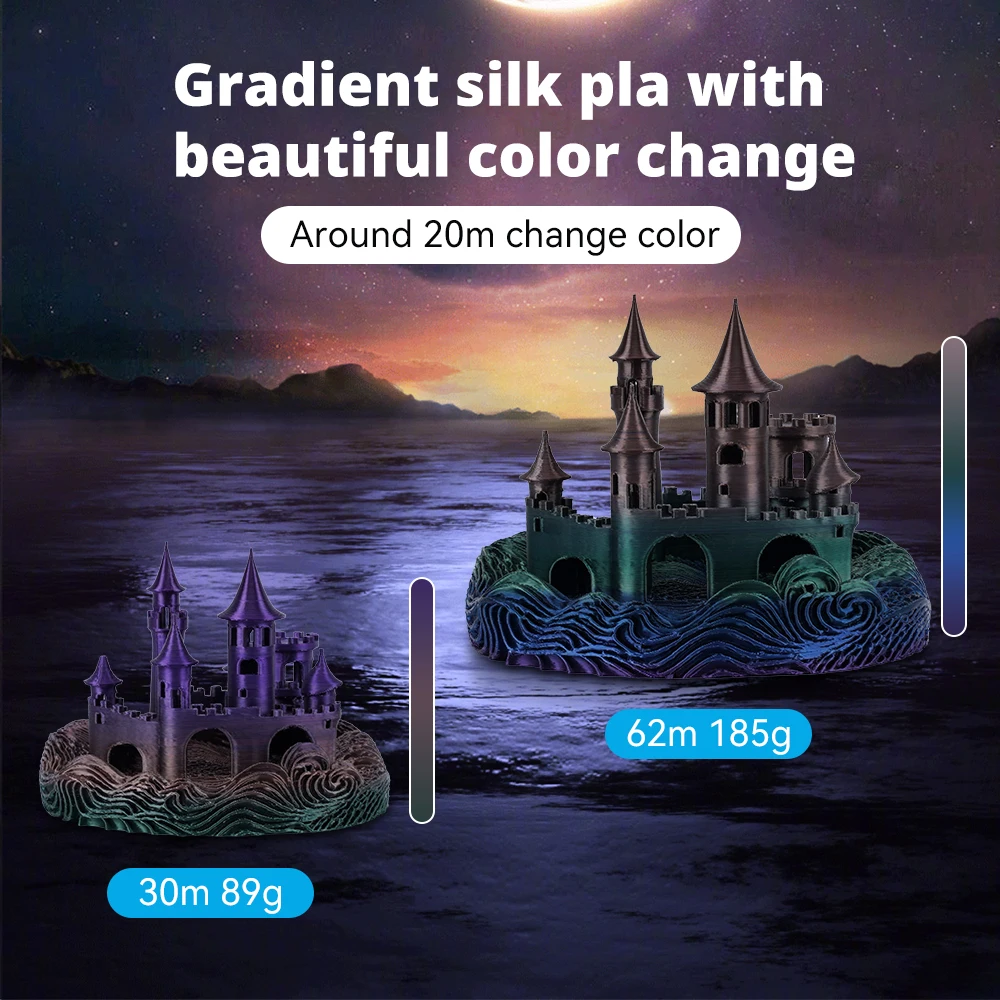 KINGROON Rainbow Silk PLA Filament 1.75mm 1KG Multicolor Gradient 3D Printer Materials Color Change Smooth Silky PLA Plastic New