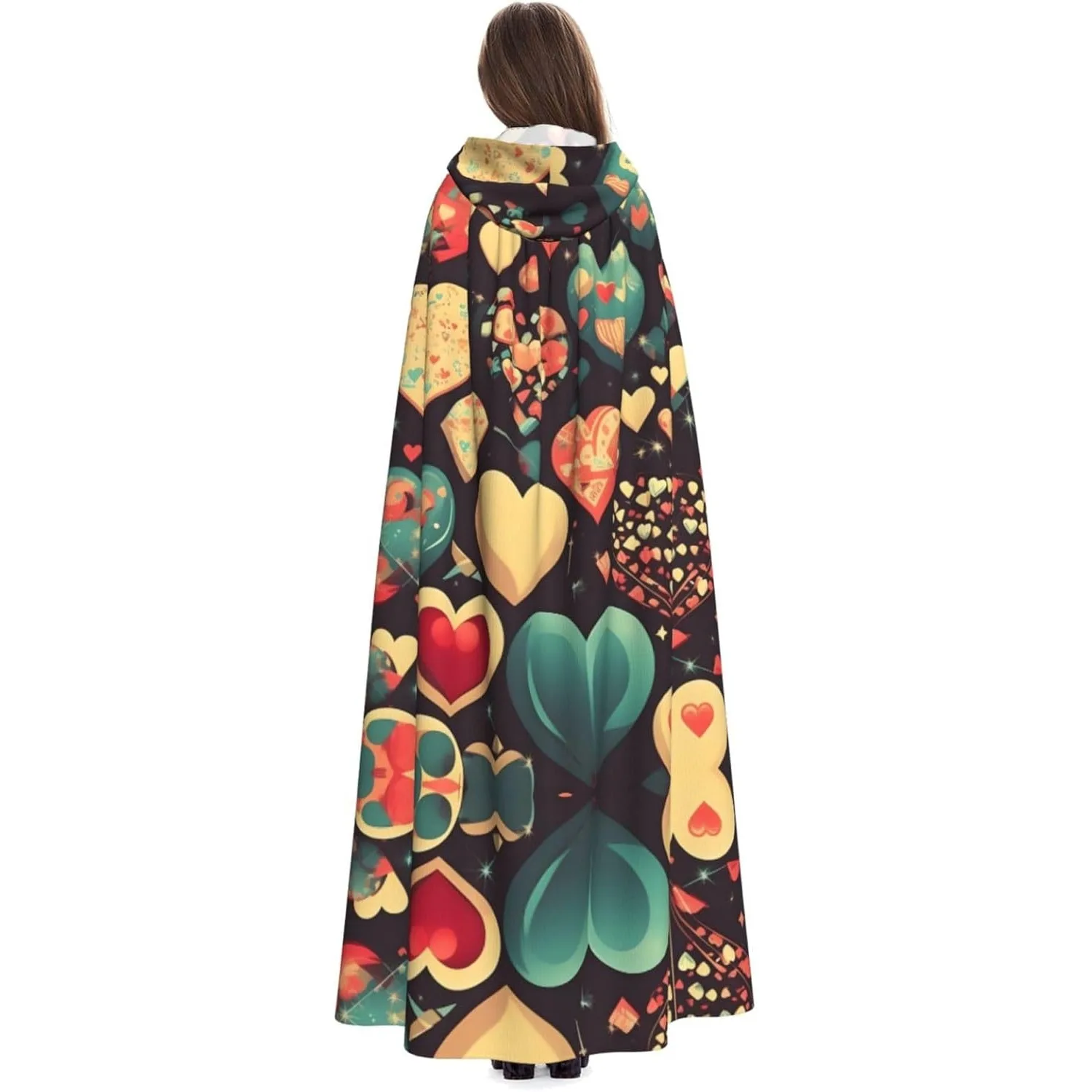 

Накидка-накидка унисекс для взрослых с капюшоном, милые накидки с принтом сердца и цветов, для костюмов на тематических вечеринок на Рождество и фокусников