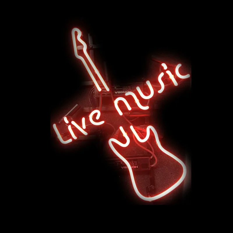 

Neon Sign Live Music Guitar Neon Bulb Sign Aesthetic Music Room Studio Restaurant Wall sign Beer Club Filled Gas Lamp Decoration