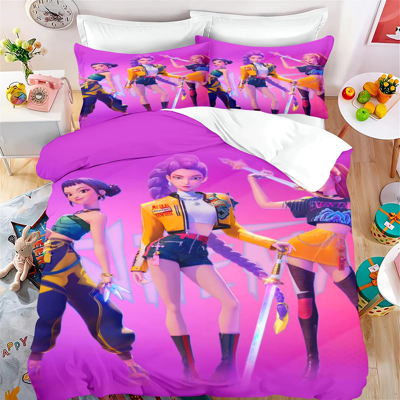 K-pop Anime, maison chambre Comforte matériau polyester nordique, adapté aux enfants et aux adultes, ensemble de 3 pièces