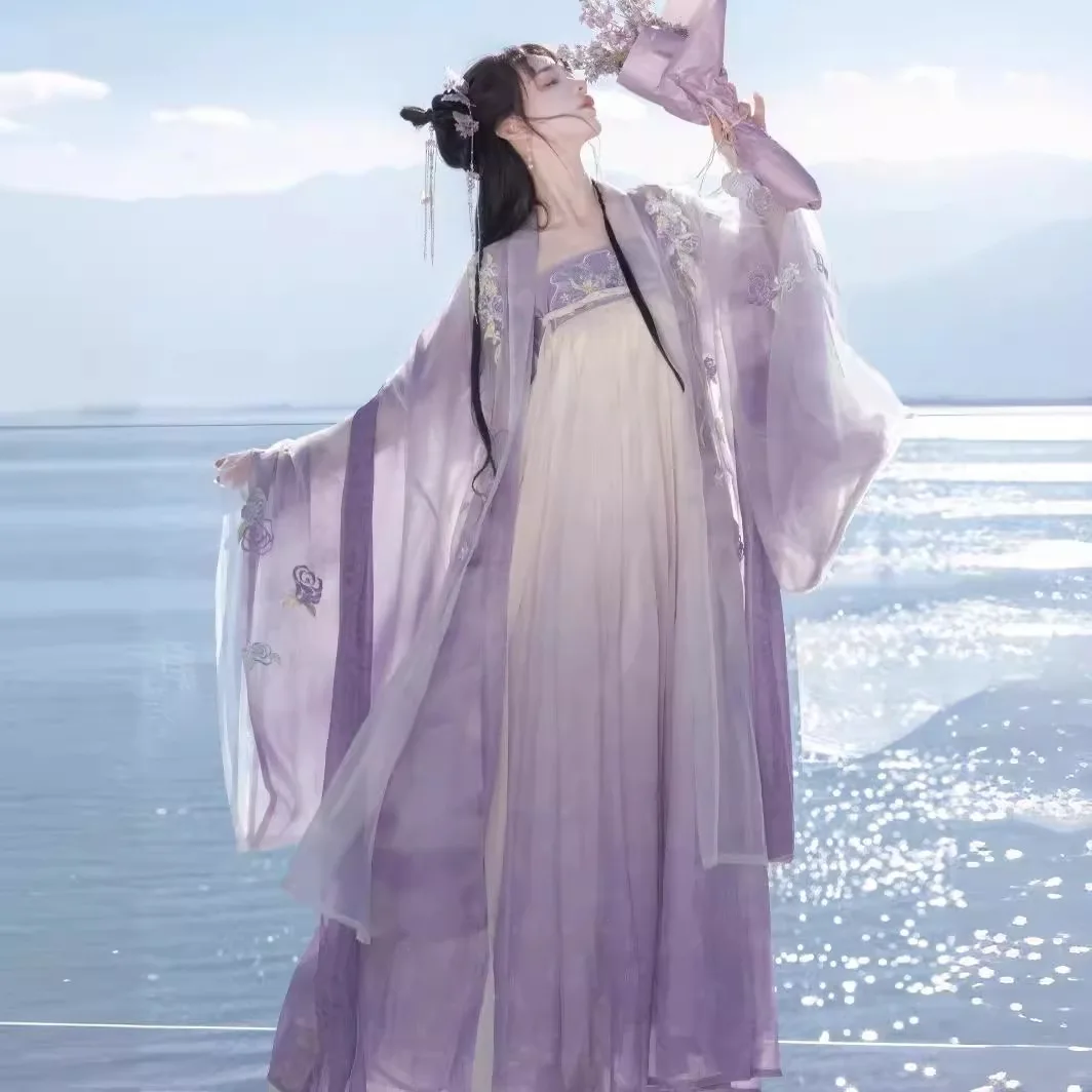 Vêtements chinois Han pour femmes, robe violette à hauteur de poitrine, éléments traditionnels 03, printemps et été, trempés, nouveau