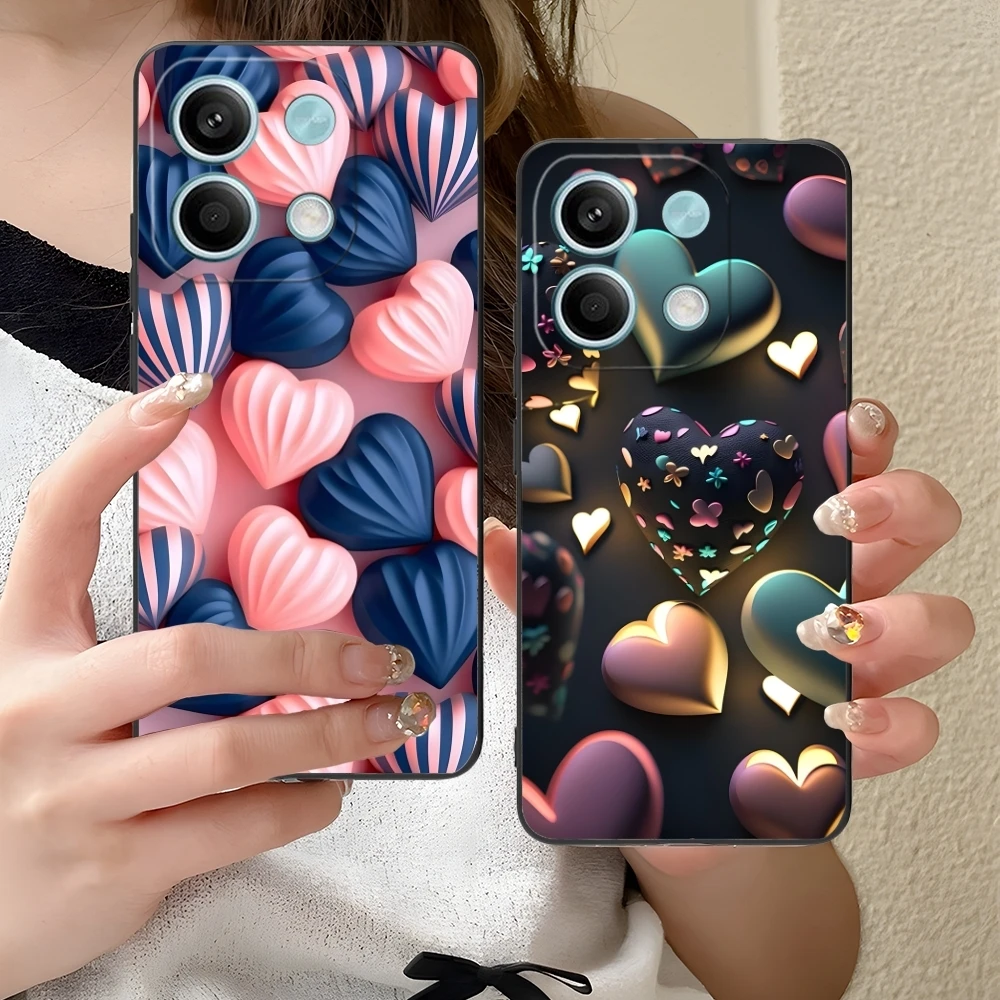 Y2K Glowing Love Hearts Mobile Phone Case for Xiaomi Redmi Note 13 12 11 10 9 8 7 6 S A Pro Lite Plus 5G Black Phone Cover Shell