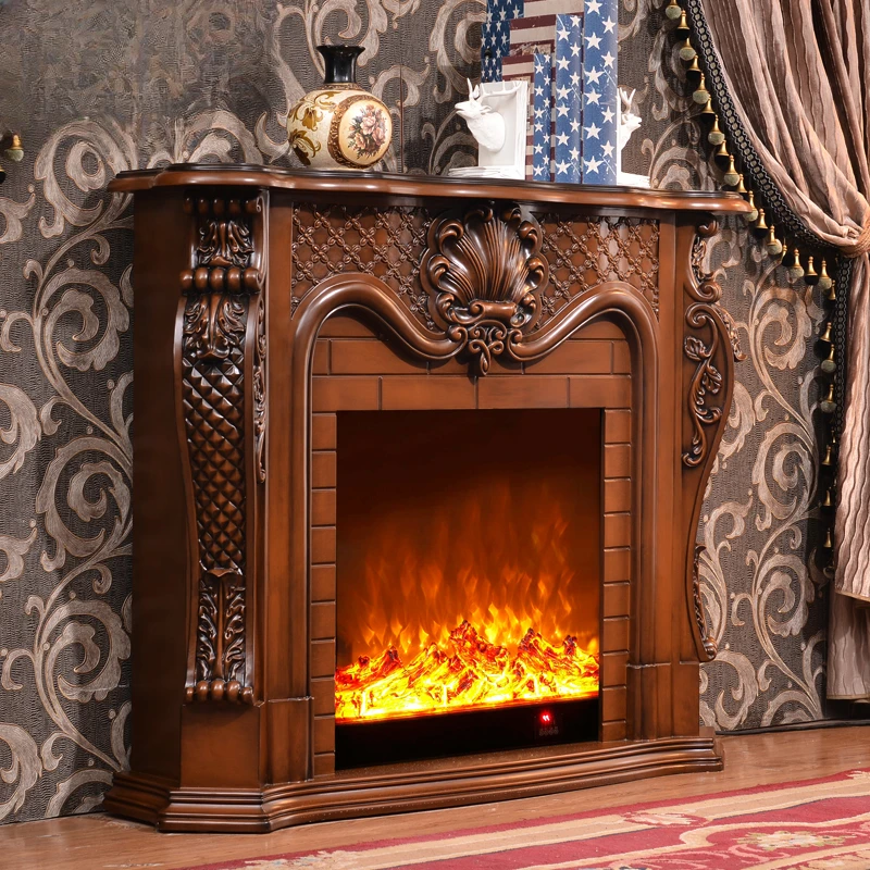 European fireplace 1.2 meters/1.5 meters electric fireplace cabinet solid wood mantel carved fireplace heating ivory white