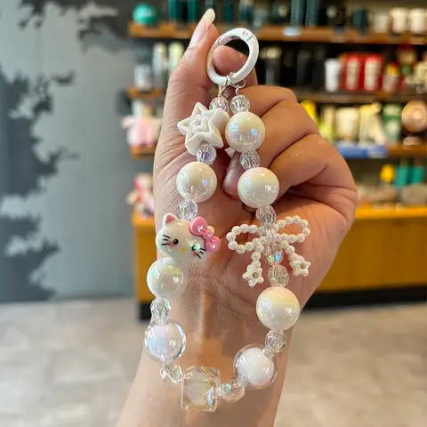 Creative Sanrio Beaded Mobile Phone Chain Kawaii Hello Kitty Bag Pendant, Anime Keychain, Fashion Accessories, Girl Gifts