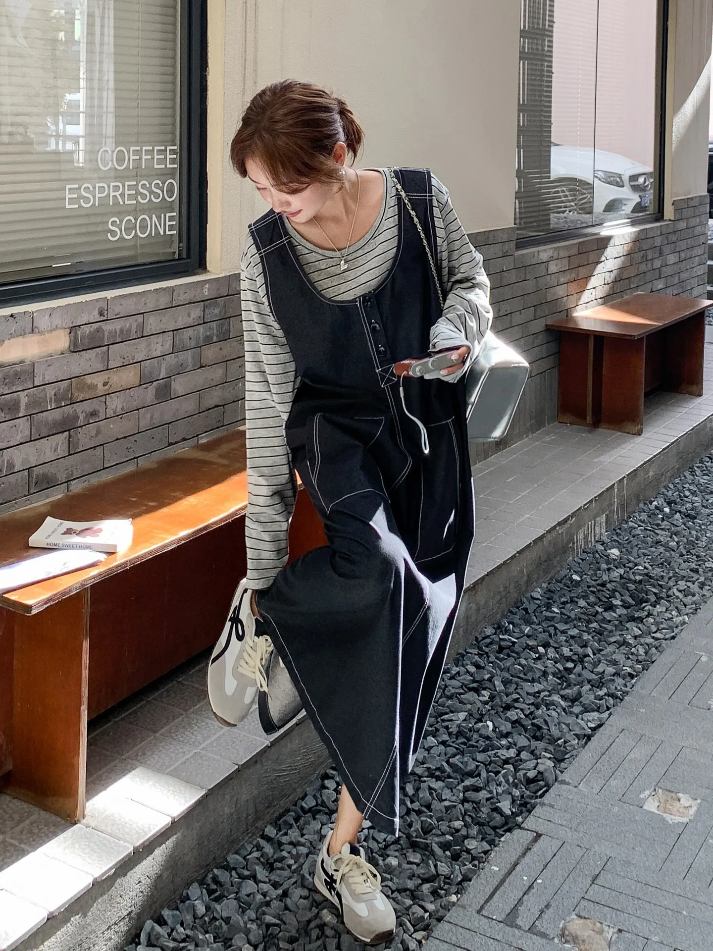 

Women's Casual Style Denim Vest Dress Set Loose Fit Striped Long Skirt Two Piece Suit Spring New Arrival College Fashion