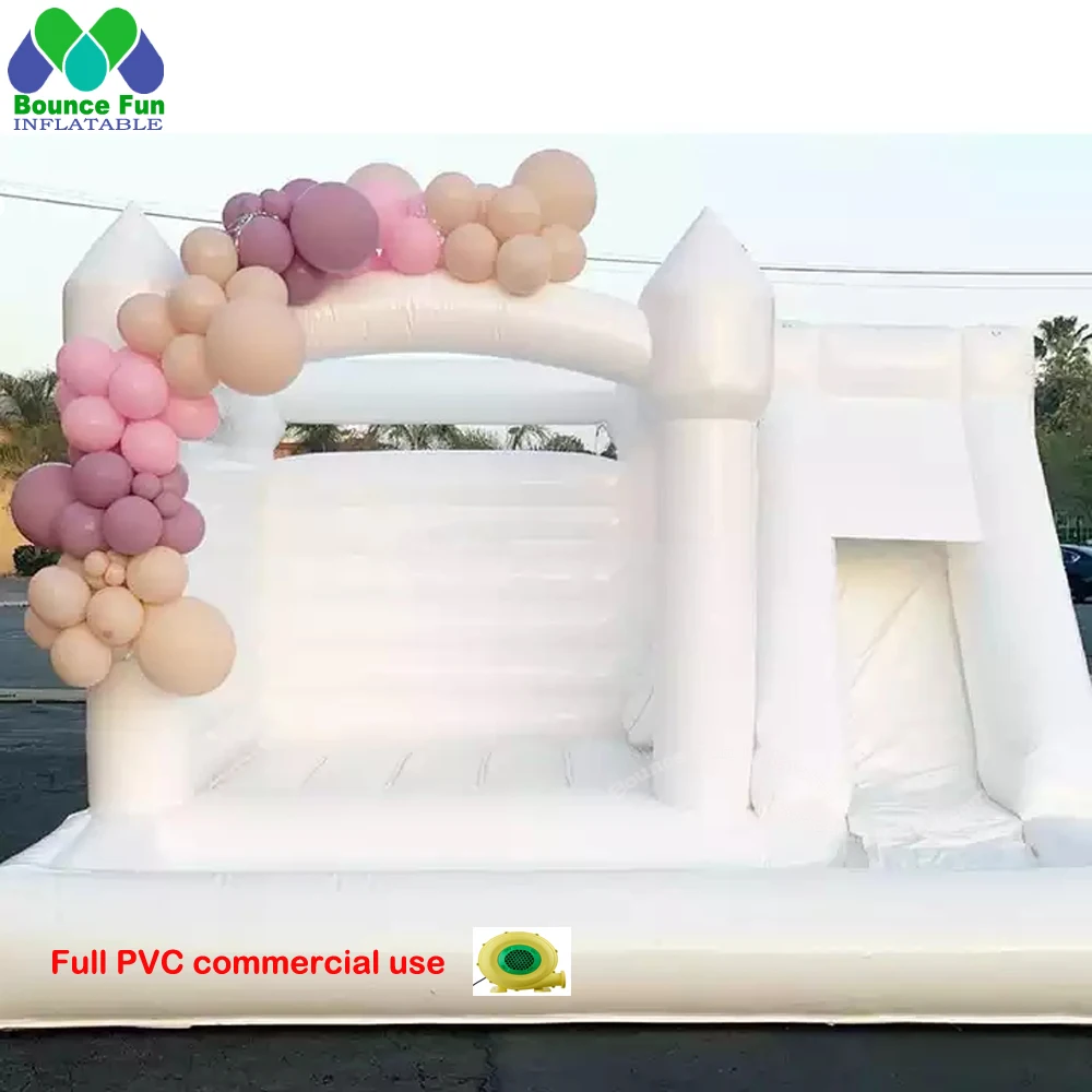 

Outdoor Funny White Wedding Inflatable Bouncy Castle Slide Commercial Kids Bounce House Combo With Ball Pit For Baby Shower