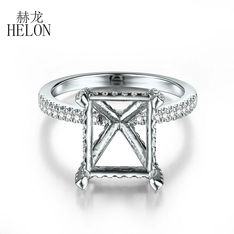 

HELON Cushion Cut 11x9mm Solid 14K White Gold 0.5ct Natural Diamonds Semi Mount Engagement Weddng Ring Women Trendy Jewelry