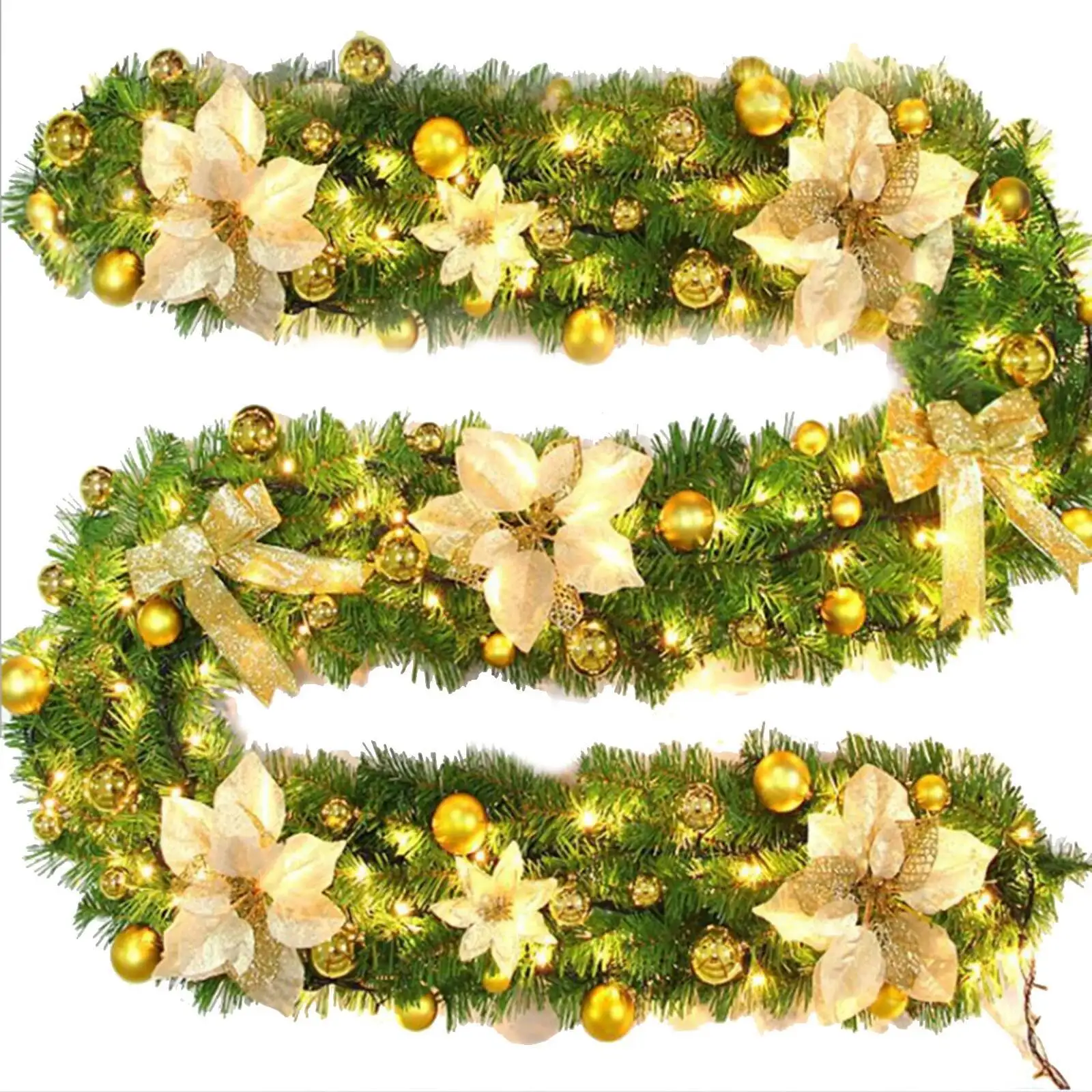 

2.7M Artificial Garland Wreath With/Without Lights Christmas Pine Rattan Decor Xmas Tree Ornament