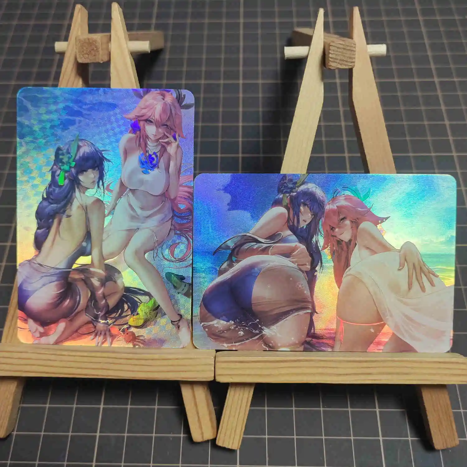 2Pcs/set Diy Self Made Genshin Impact Raiden Shogun Collection Card Refraction Color Flash Yae Miko Anime Cards Gift Toys