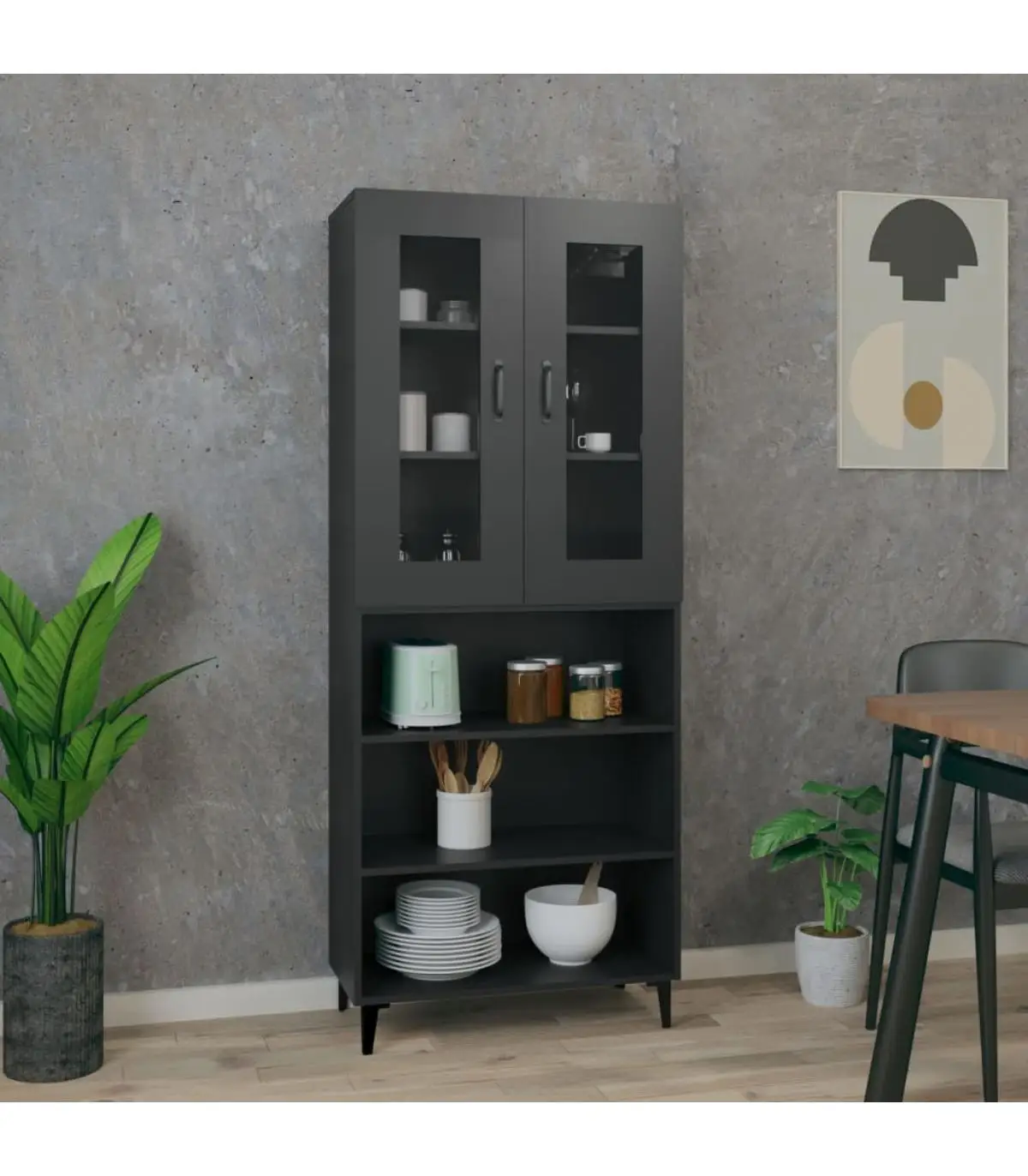 Sideboards high sideboard black plywood 69,5x34x180 cm