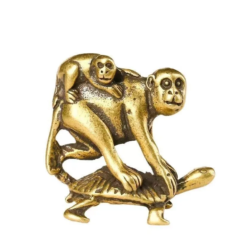 Antique Bronze Turtle Crarrying Monkeys Miniatures Figurines Desk Ornaments Decorations Accesorries Copper Funny Children Gifts - view 6