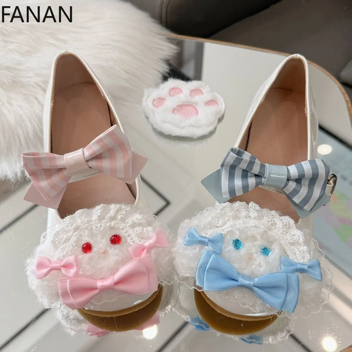 

Kawaii Flats Lo Sweet Cute Princess Cartoon Mary Jane Pumps Women's Shoes Lace Bow Heightening Handmade Girl Shoes