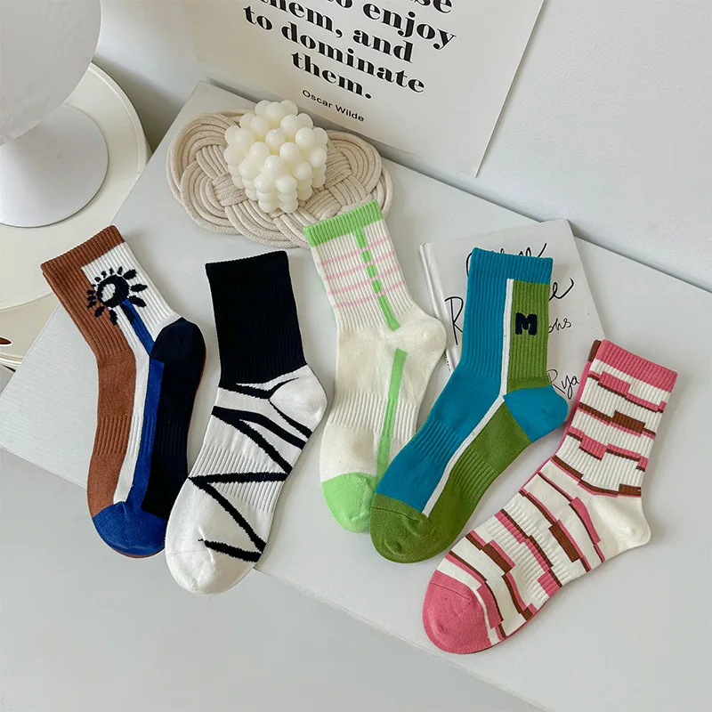 Spring/Summer New Socks with Stripes in the Middle Tube, Korean Student Pile Socks, Pure Cotton