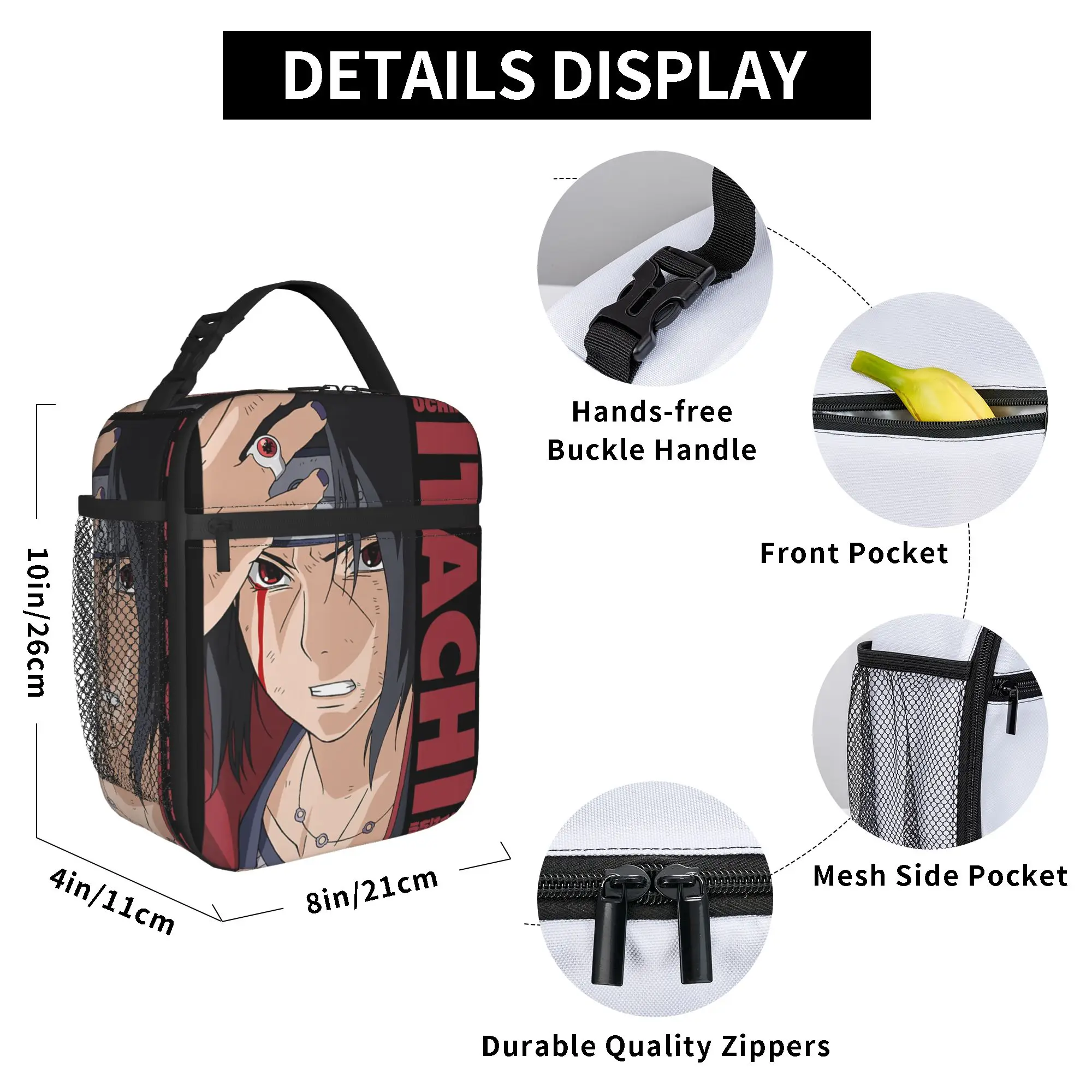 Shippuden Itachi Block and Narutoes Name Insulated Lunch Bag Thermal Bag Reusable,Meal Container Large Tote Lunch Box Girl Boy view 6