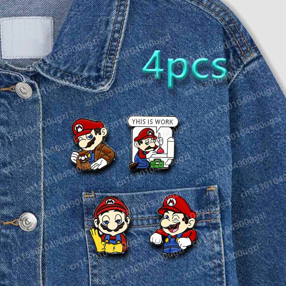 Classic Game Cute Marios Brothers Cartoon Metal Badge Denim Lapel Pins Decorative Clothing Exquisite Brooch Jewelry Friends Gift