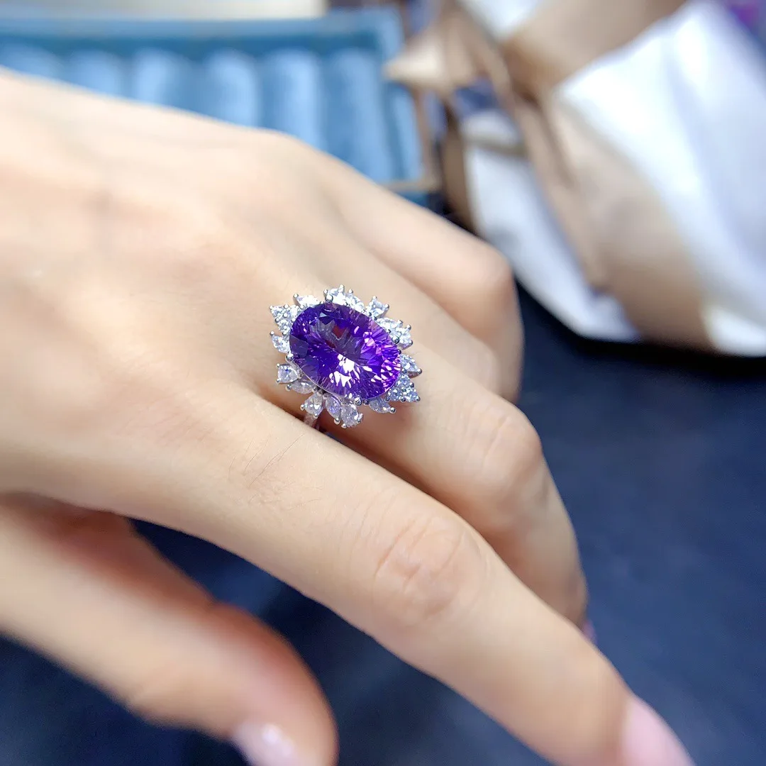 

Exquisite Enchanting Natural Purple Crystal S925 Silver Ring Jewelry for Elegant Ladies Fashion and Holiday Gifting