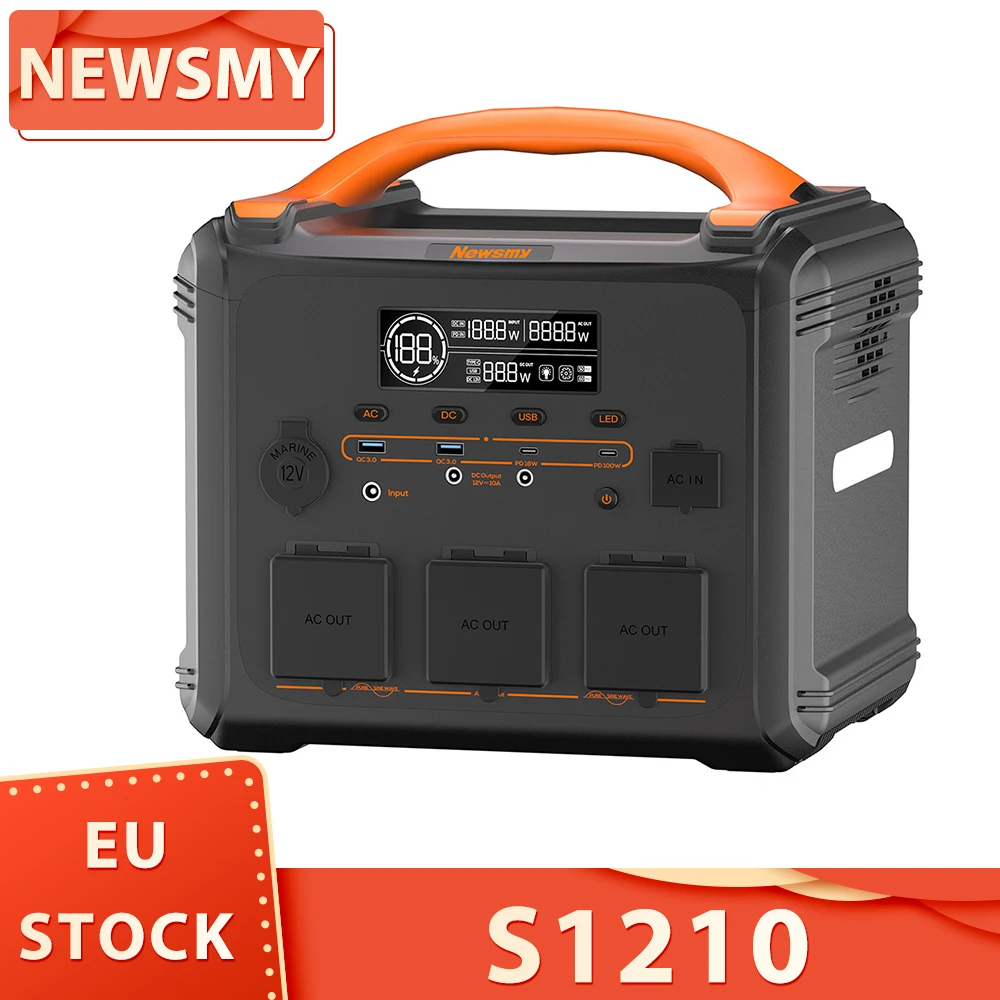 NEWSMY S1210 1200W 1102.5Wh Portable Power Station LiFeMnPo4 Battery 1.2 Hours Quick Charge PD100W Output 1200W Pure Sine Wave