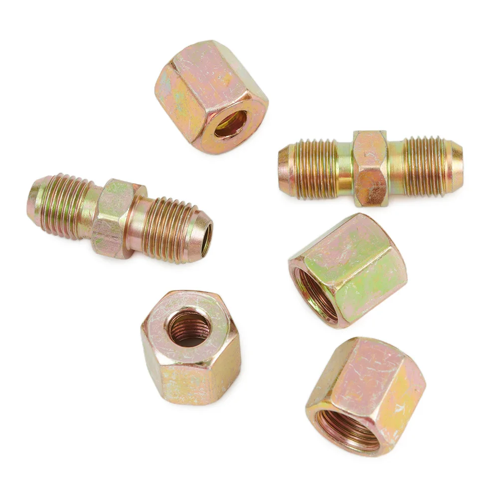 

High Quality Brake Pipe Unions 6 Pcs Accessories Fittings For 3/16\" Pipe Inline Male + Female Nuts 10mm X 1mm
