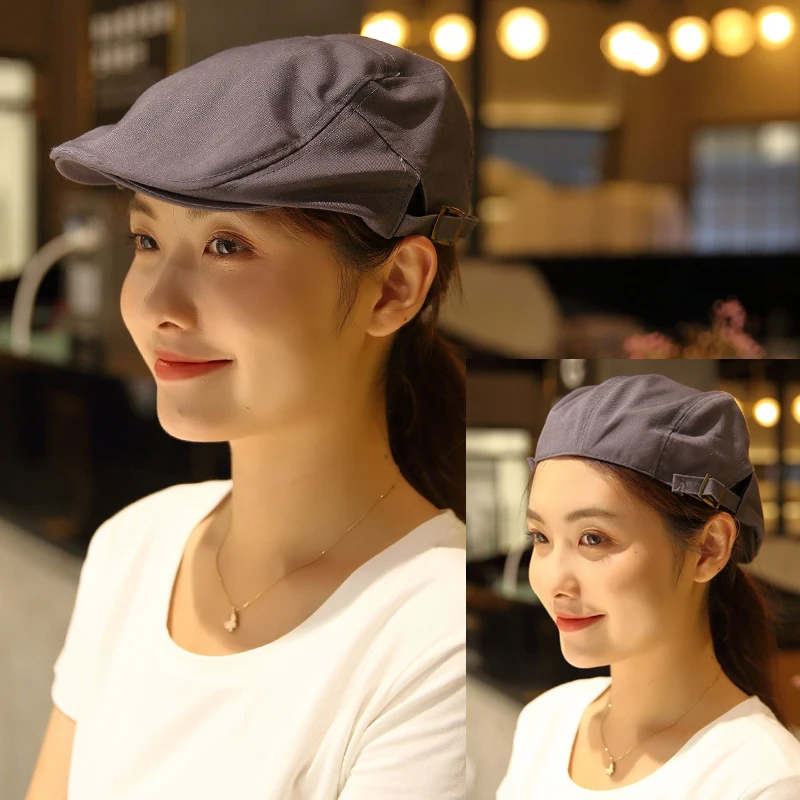 Restaurant Kitchen Cooking Caps Bakery Cafe Waiter Work Hats Cotton Adjustable Casual Beret Solid Color Catering Hotel Cook Caps