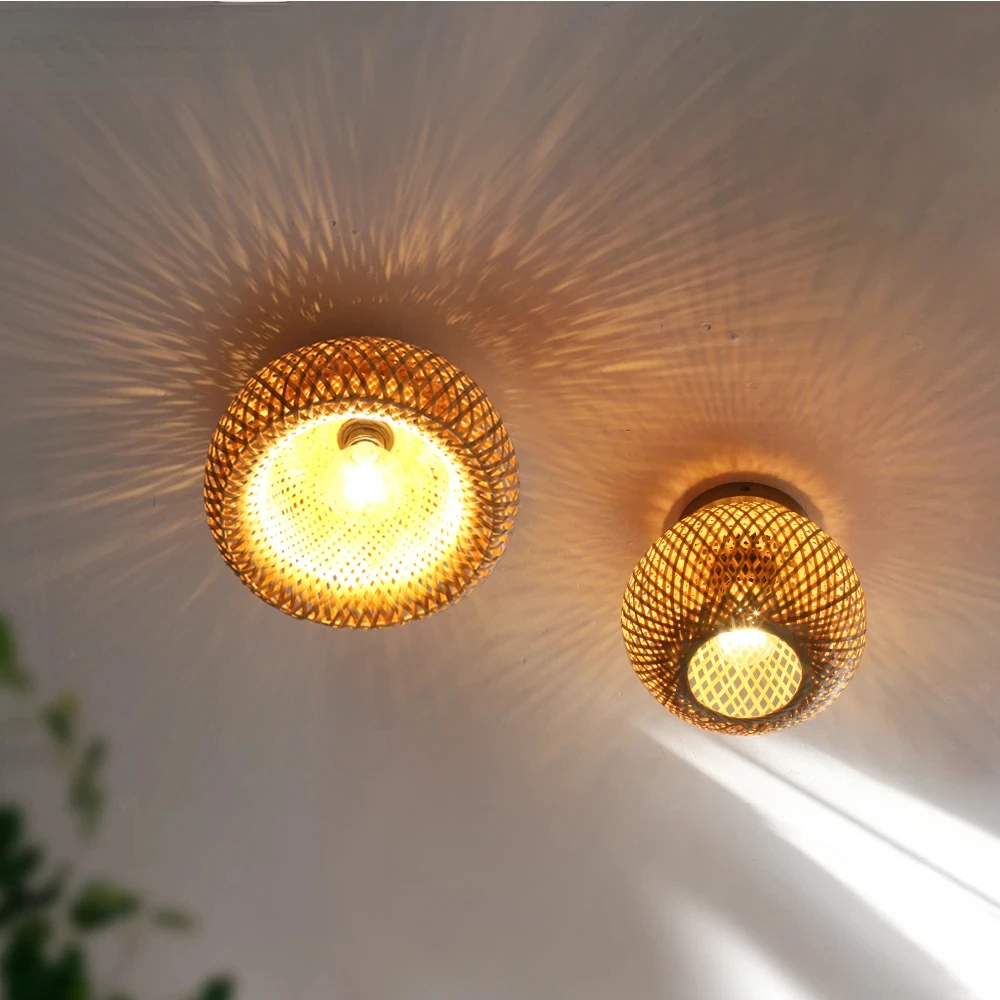 

Bamboo Ceiling Lamps Hand Woven Ceiling Light Rattan Wicker Chinese Style Wood Art Home Kitchen Restaurant Decora Room Lighting