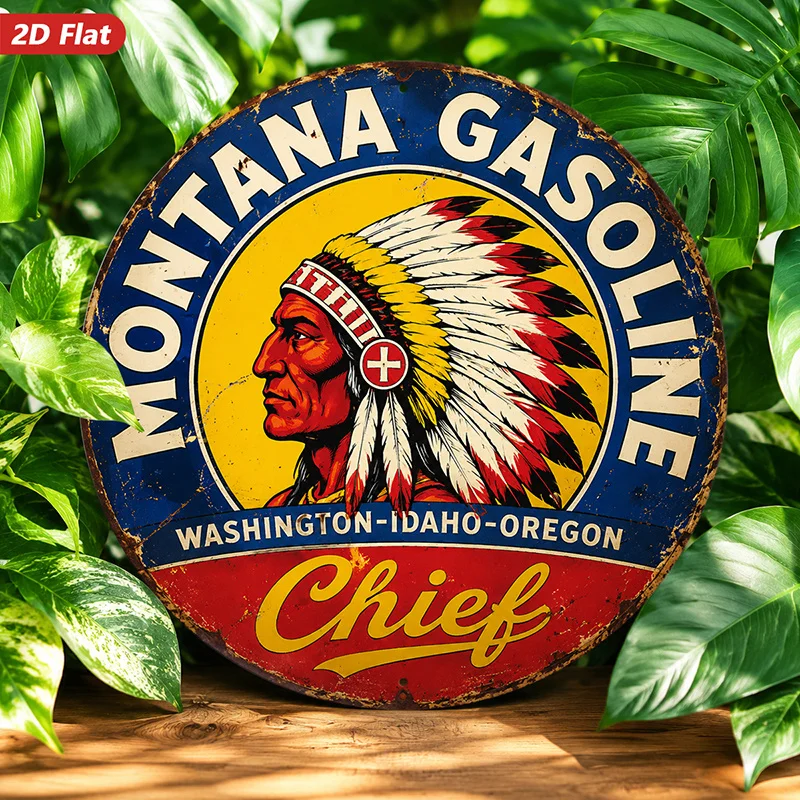 2D Flat, [2D Flat] 2D Flat Print 1pc Metal Iron Sign. Vintge Chief Sign Round Metl Sign Wll Rt, 