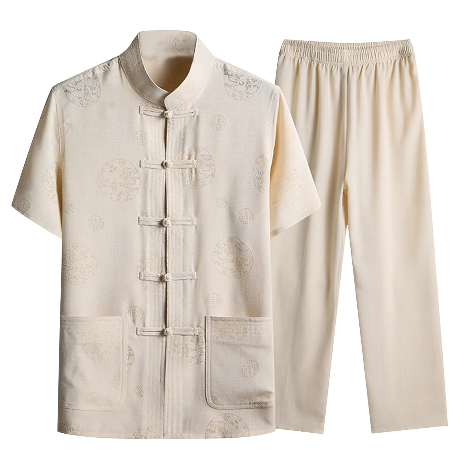 

Men's Casual Quality Suit Men's Unisex New Fashion Short Sleeve Cotton Linen Suit Men's Loose Shirt and Trousers Two Piece Set