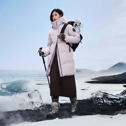 Bosideng Women Down Jacket with Double Layer Front Windproof Cuffs 90 White Duck Down Fill Extreme Cold Weather Parka