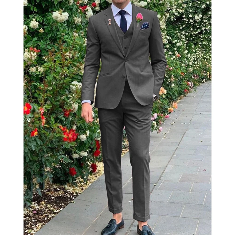 Men's Three-piece Elegant and Fashionable Slim Solid Color Design Groom Wedding Dress Comfortable Commuting Casual Suita for Men