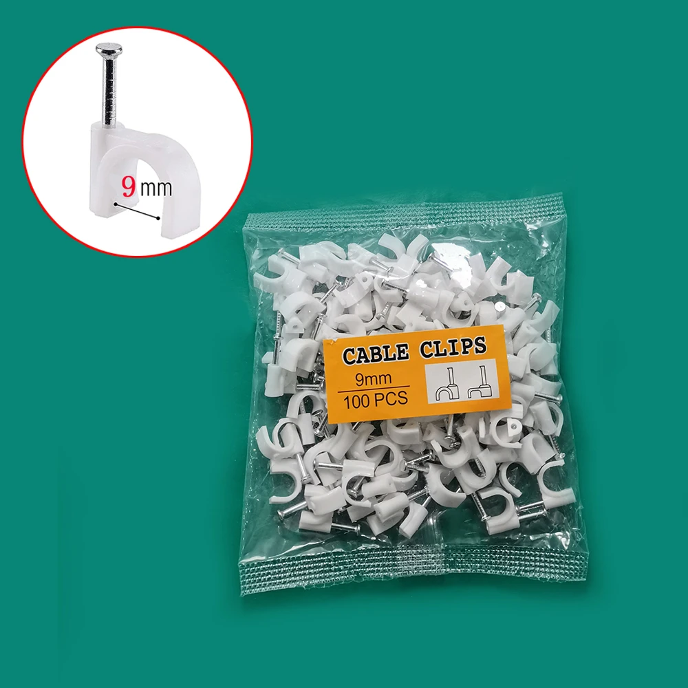 100PCS Round Cable Wire Clips Black Or White 7mm 9mm Cable Management Electrical Wire Hose Cord Tie Holder Circle Cable Clips