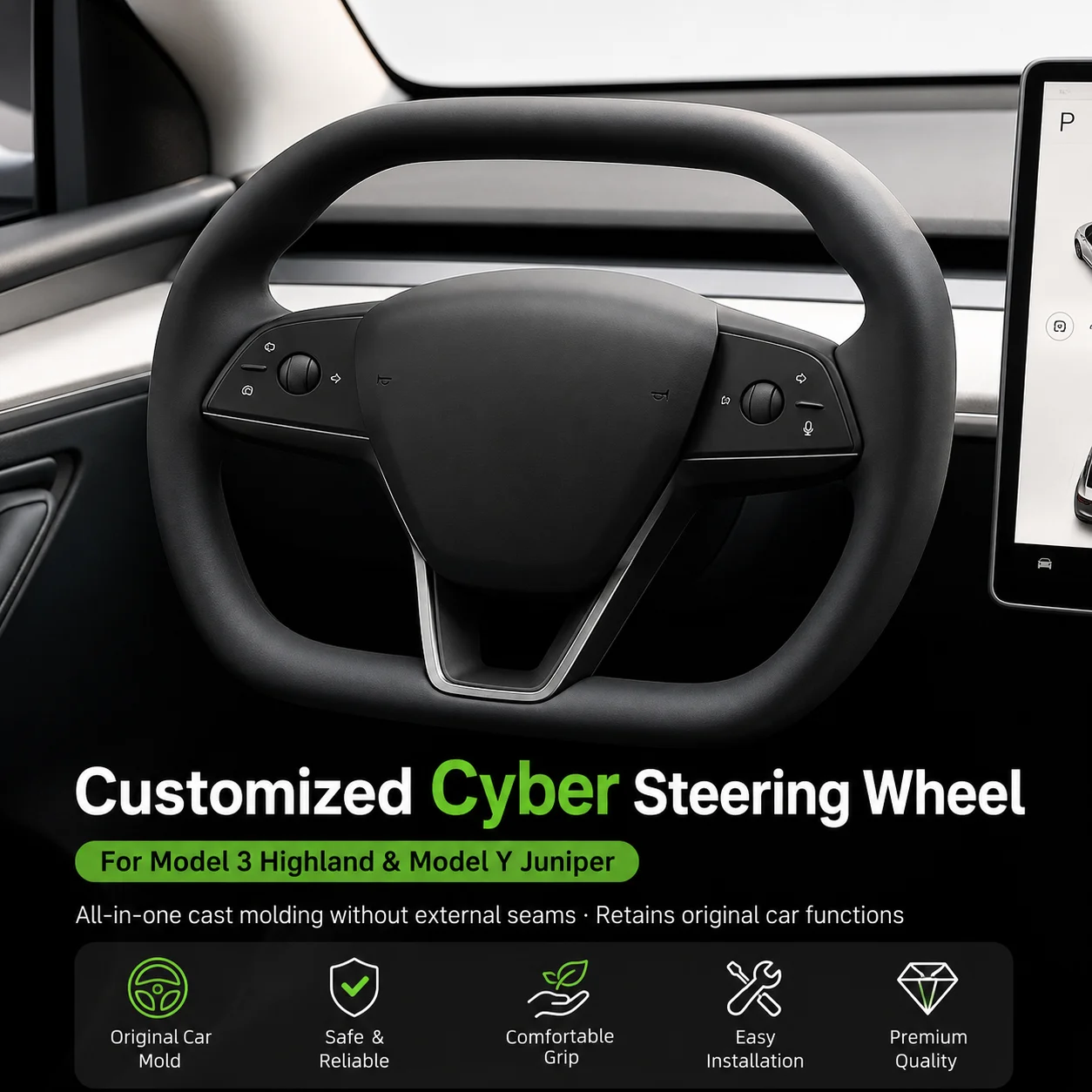 Newest Premium Heating NAPPA Leather Steering Wheel for Model 3 Highland /Y Junpier Cyber V2 Yoke Handle Racing Accessories