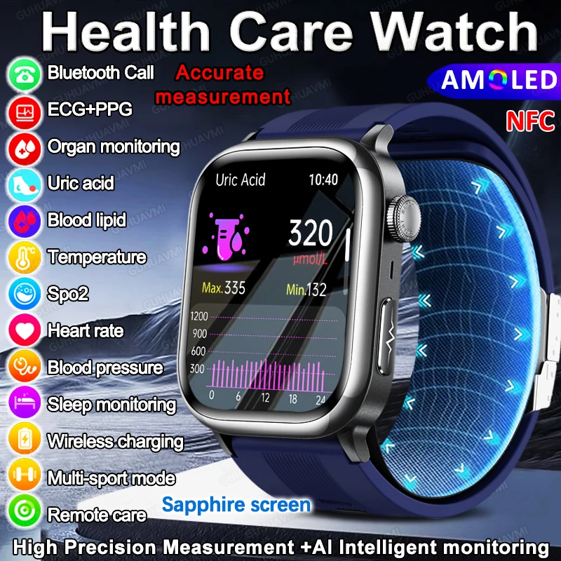 

2026 New AMOLED Screen Air Pump Airbag Blood Pressure Smart Watch Men Women ECG+PPG Uric Acid Health NFC Call Sports Smart watch